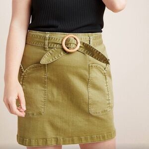 ANTHROPOLOGY Pilcro and the Letterpress Olive Cotton Skirt with Belt